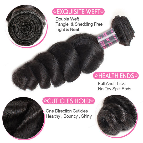 Loose Wave Bundles with Closure Peruvian Hair 3 Bundles with 4x4 Lace Closure