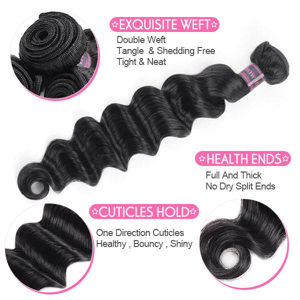 Loose Deep Wave Human Hair 4 Bundles With Lace Closure