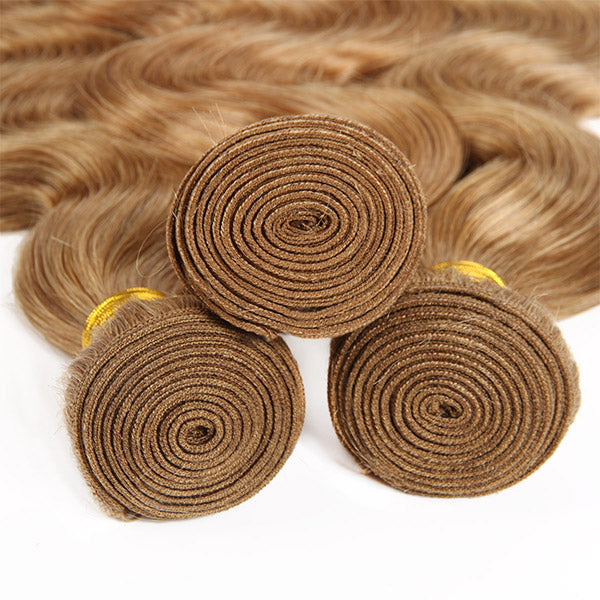 Honey Blonde Body Wave Bundles With Closure #27 Color Human Hair