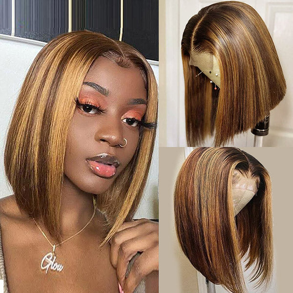 Straight Short Bob highlighted Lace Wigs
