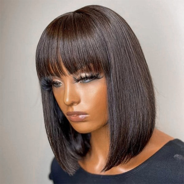 Straight Bob Virgin Hair Wigs with finge