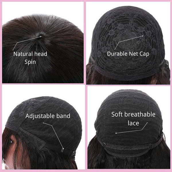 Human Hair Wigs with Bang Machine Made Virgin Hair Wig with Neat Bangs