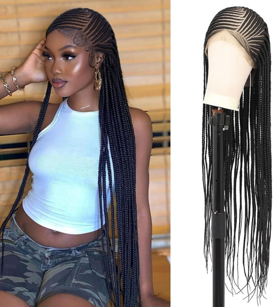 13X8 HD Lace Front Cornrow Braided Wigs Leomonde Box Braid Wig with Baby Hair 36 inch Long Black Braided Hair Wig for Women