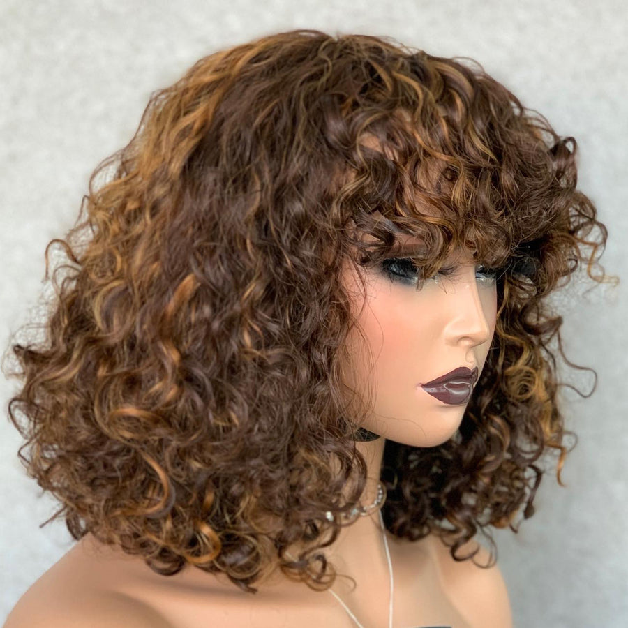 Curly pixie human hair wig with bang
