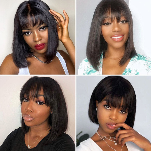 Straight Bob Virgin Hair Wigs with finge
