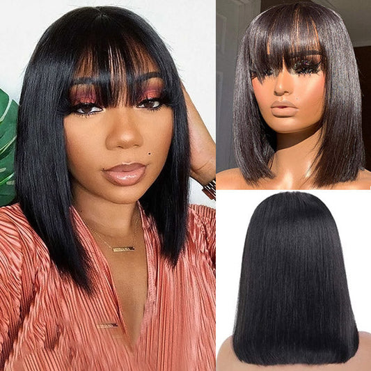 Straight Bob Virgin Hair Wigs with finge