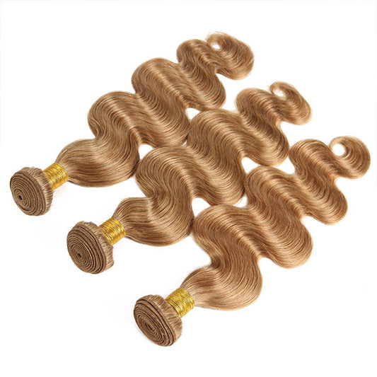 Honey Blonde Body Wave Bundles With Closure #27 Color Human Hair