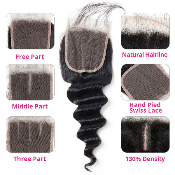 Loose Deep Wave Human Hair 4 Bundles With Lace Closure